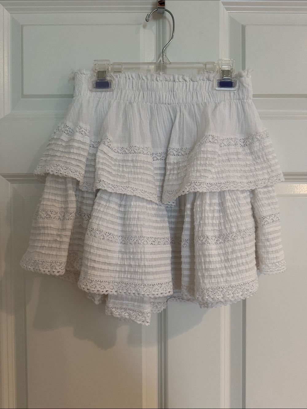 White Tiered Lace Ruffle Mini Skirt